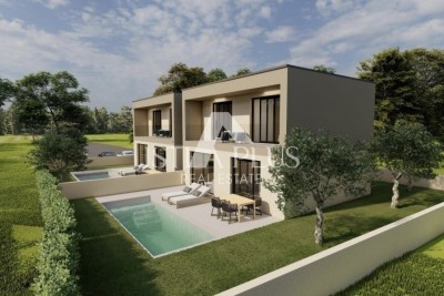 Gelegenheit! Istrien, Region Poreč, 6 km entfernt – Modernes Doppelhaus mit Pool und Meerblick