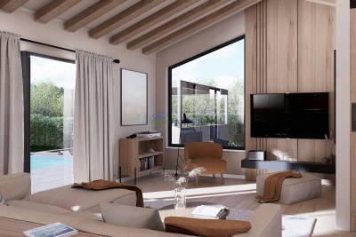 Istra, Poreč, sodobna enonadstropna hiša z bazenom v mirnem okolju – možnost nakupa dokončane vile ali samo zemljišča