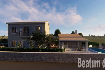 Vila sa bazenom ,sa građevinskom dozvolom i projektom,spremna z gradnju,600 m od mora - u izgradnji