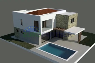 Kuća s bazenom modernog dizajna u roh bau fazi , pogled na more