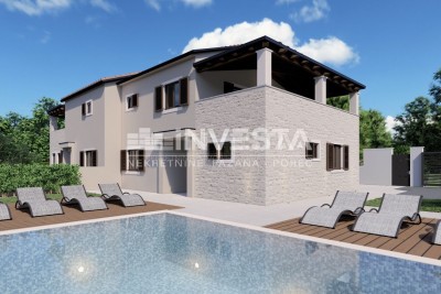 Okolica Poreča, moderna vila dvojček z bazenom in pogledom na morje